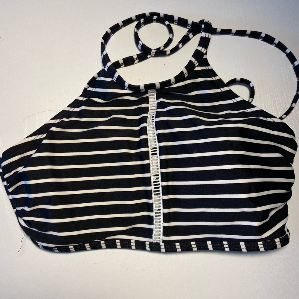 High neck striped Bikini top